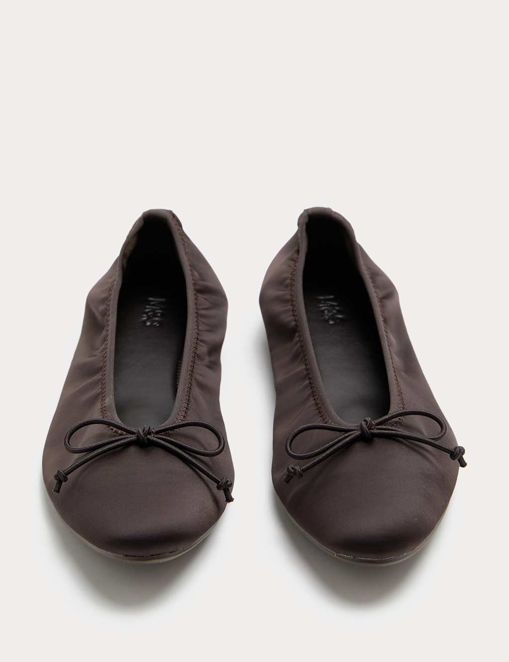 M&S Women's Satin Flat Ballet Pumps - 6 - Chocolate