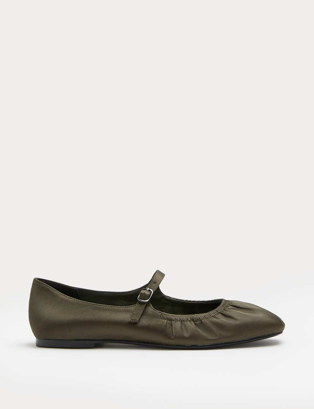 M&S Women's Satin Flat Mary Jane Ballet Pump - 8 - Olive