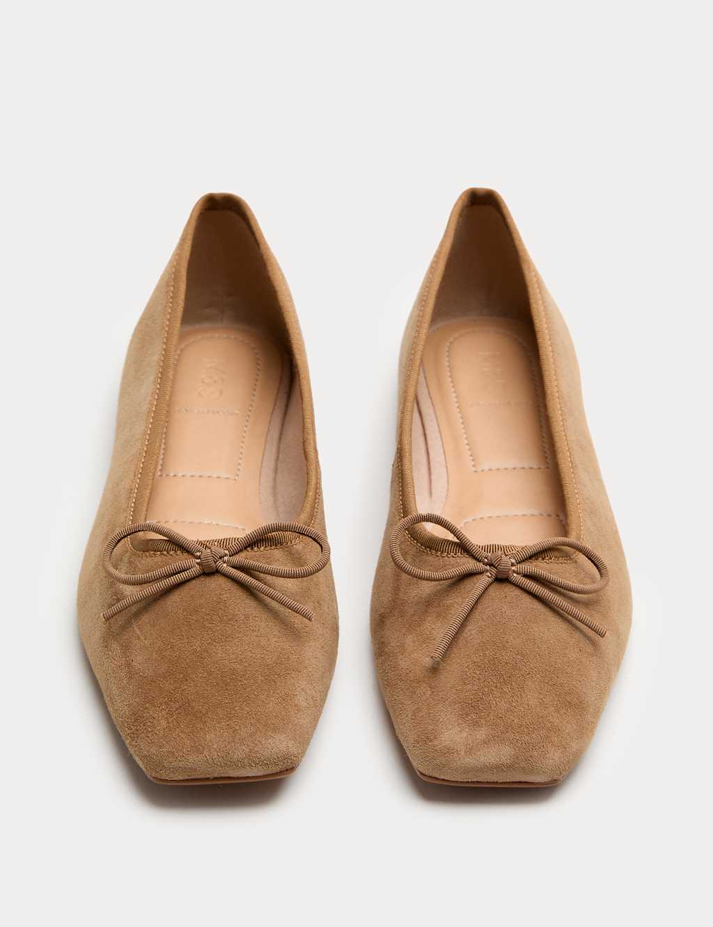 M&S Women's Suede Flat Square Toe Ballet Pumps - 3½ - Camel