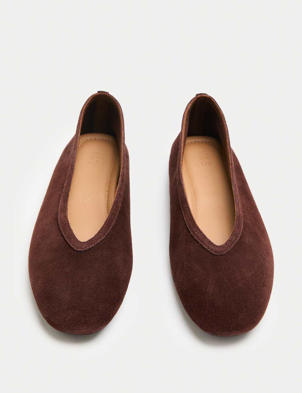 M&S Women's Suede Flat Round Toe Ballet Pumps - 6 - Brown