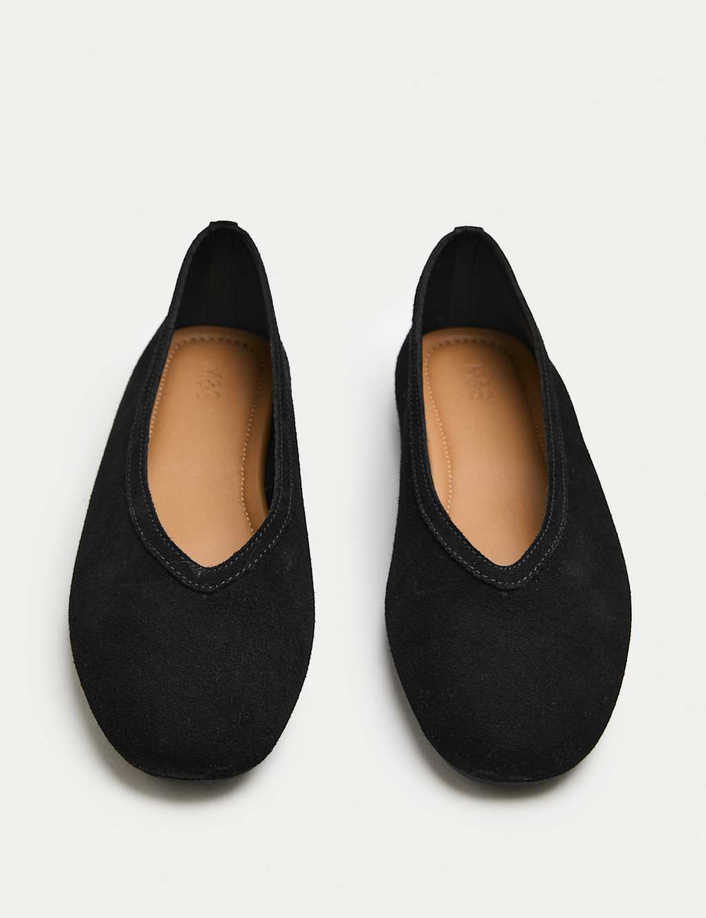 M&S Women's Suede Flat Round Toe Ballet Pumps - 4½ - Black