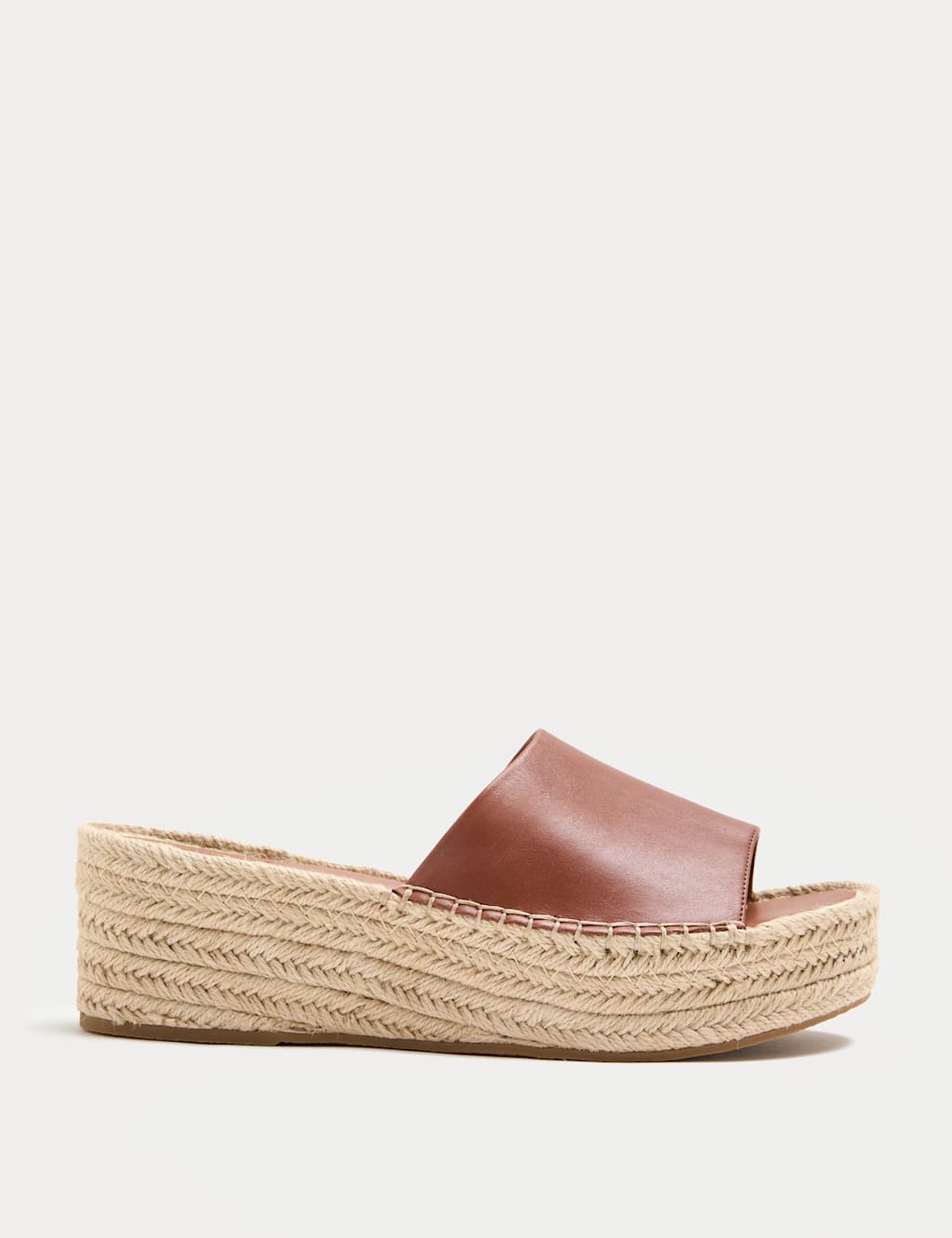 M&S Women's Leather Flatform Espadrille Mules - 7 - Tan