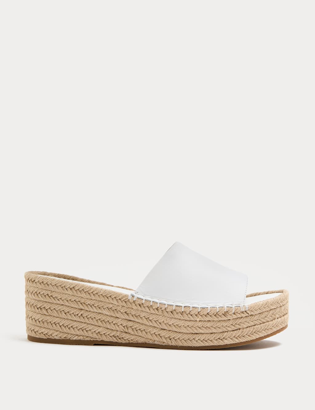 M&S Women's Leather Flatform Espadrille Mules - 6 - White