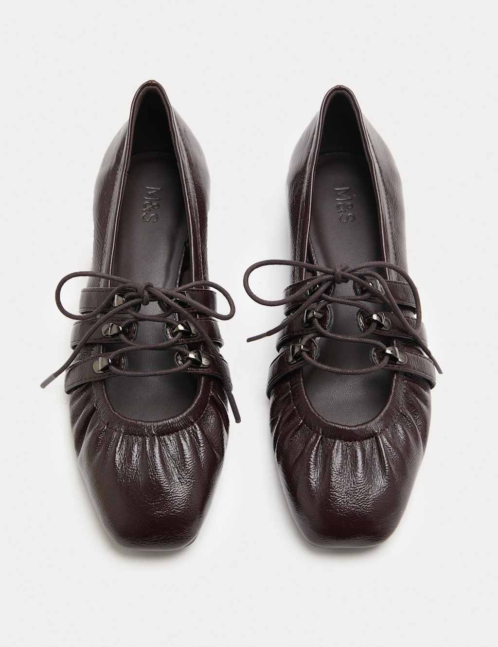 M&S Women's Lace Up Flat Ballet Pumps - 3 - Dark Brown