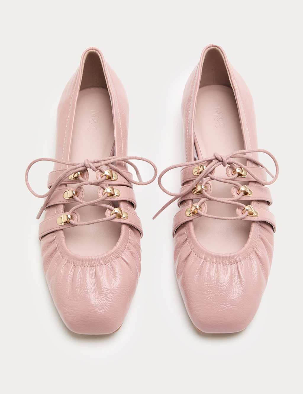 M&S Women's Lace Up Flat Ballet Pumps - 6 - Pale Pink