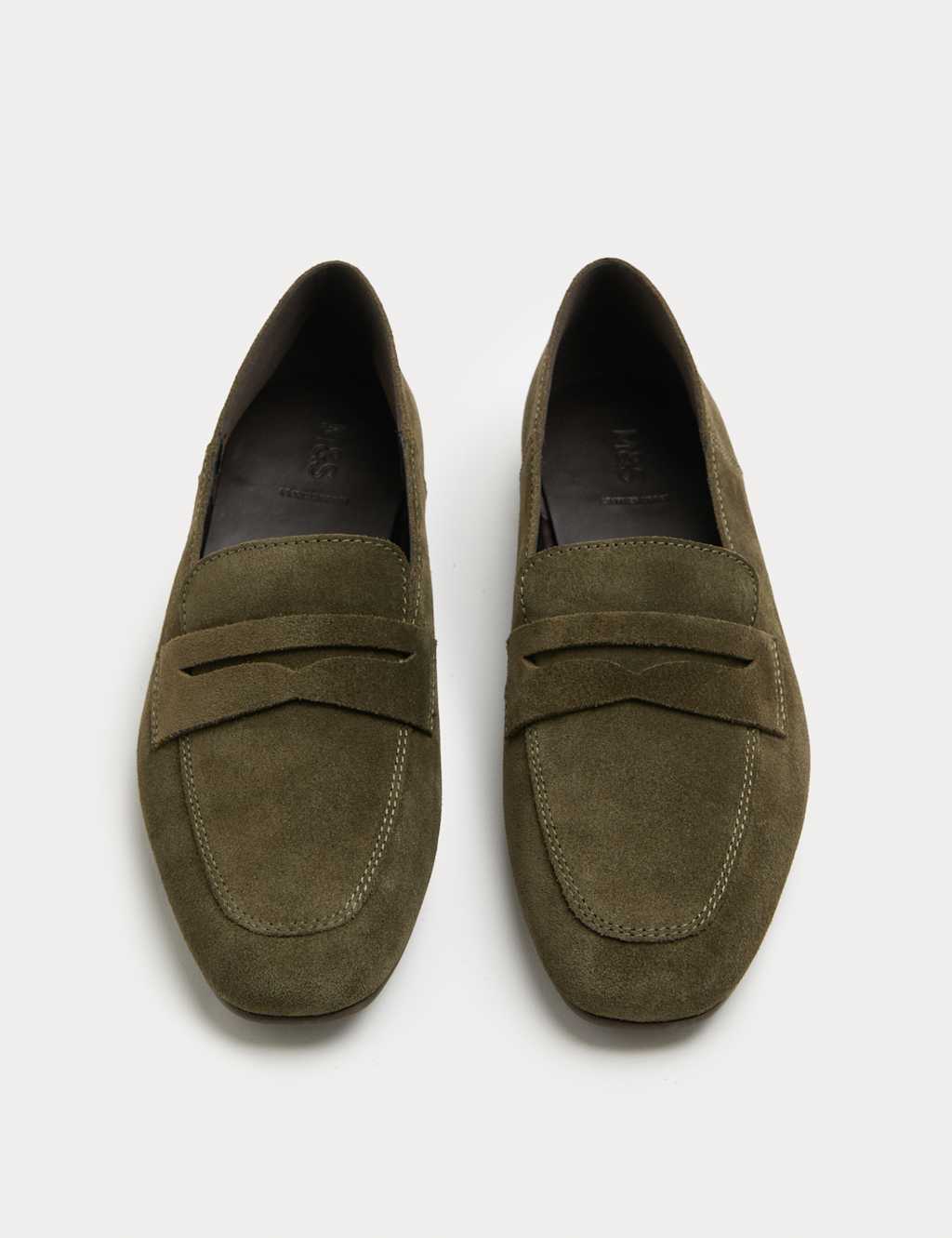 M&S Suede Flat Chisel Toe Loafers Olive