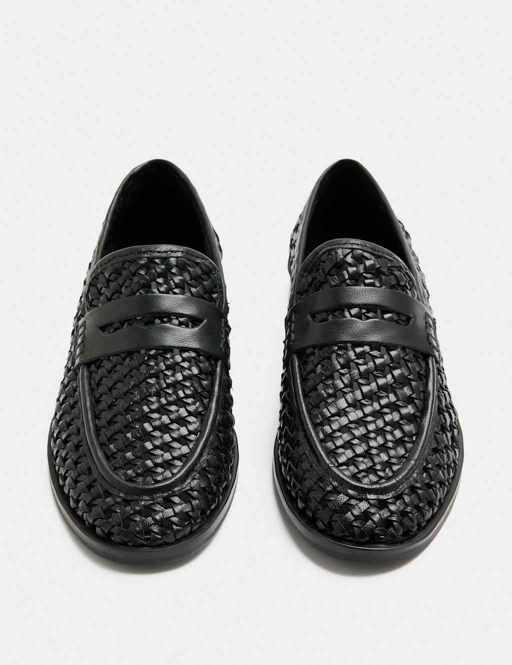 M&S Women's Leather Woven Flat Loafers - 3 - Black