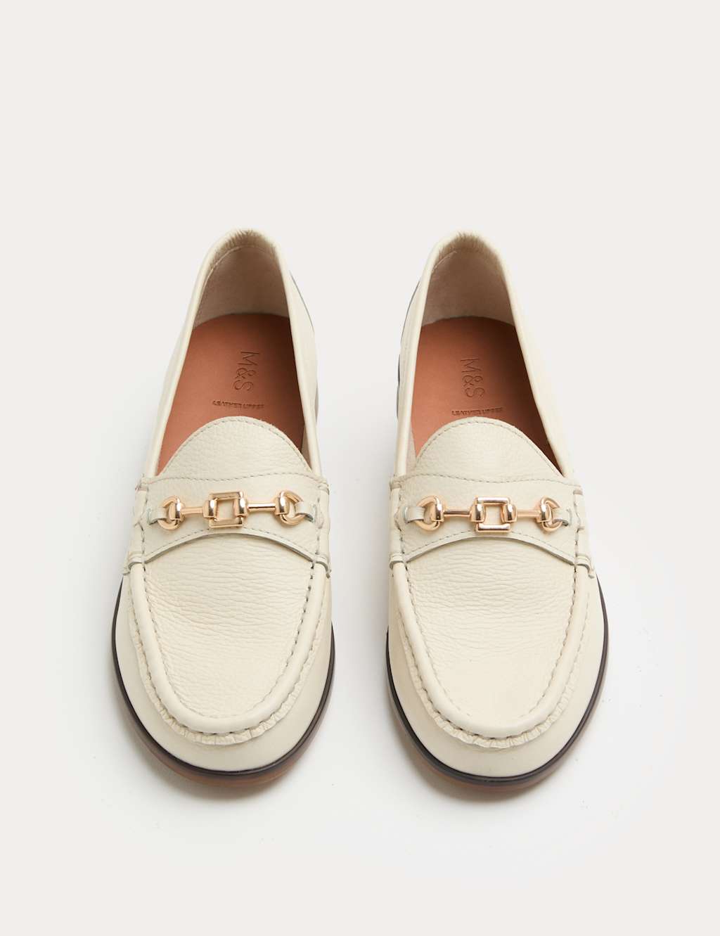 M&S Women's Leather Trim Block Heel Loafers - 6 - Cream