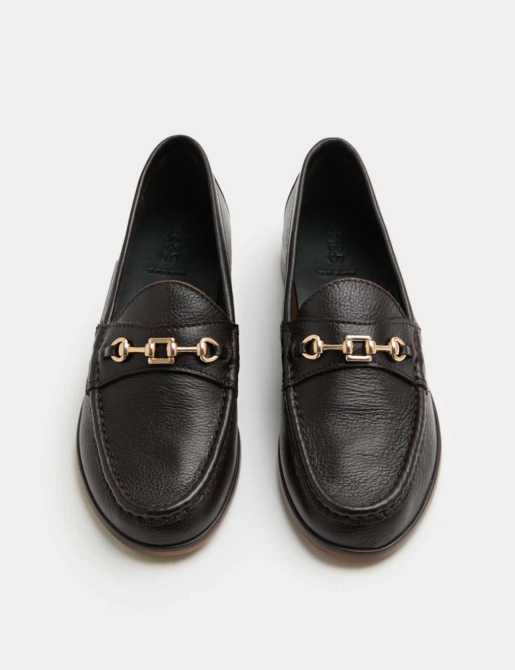 M&S Leather Trim Block Heel Loafers Brown