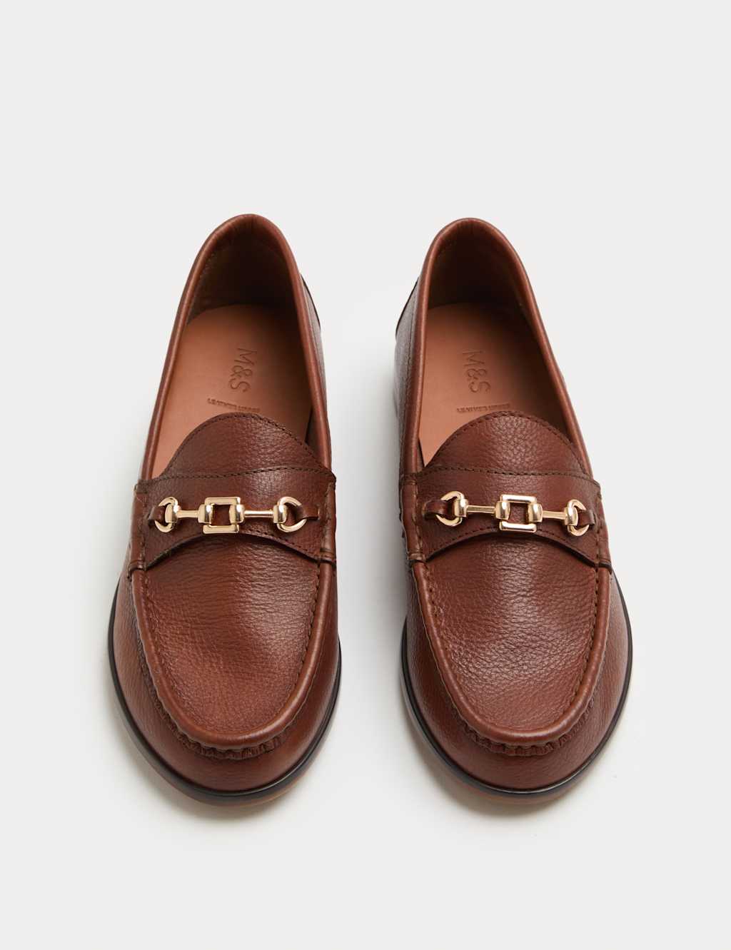 M&S Women's Leather Trim Block Heel Loafers - 7½ - Tan