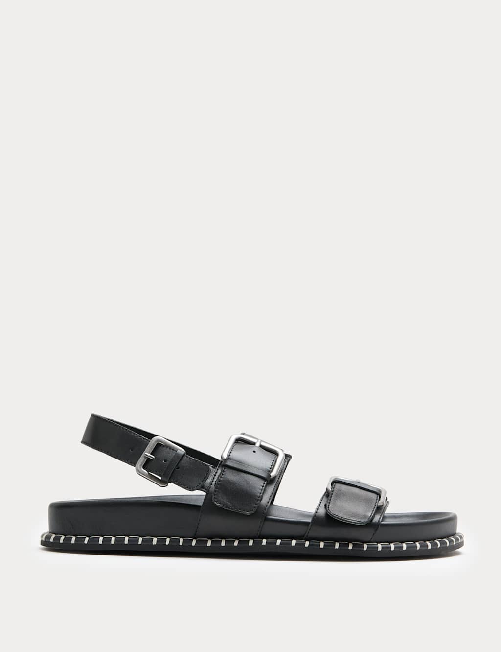 M&S Women's Leather Double Buckle Footbed Sandals - 7 - Black