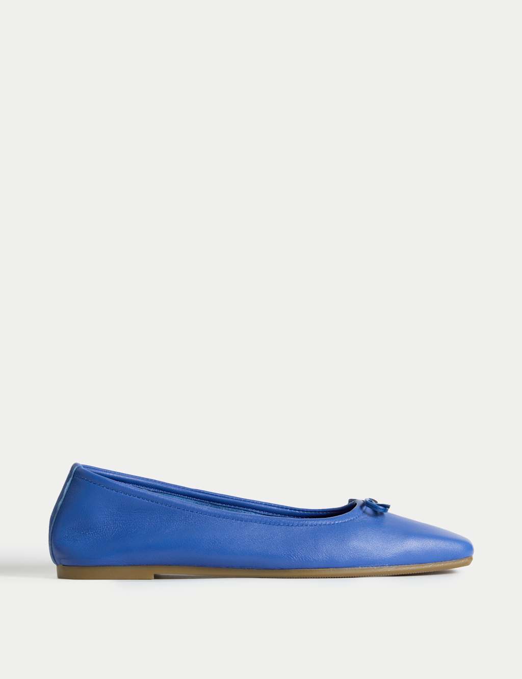 Leather Bow Flat Square Toe Ballet Pumps