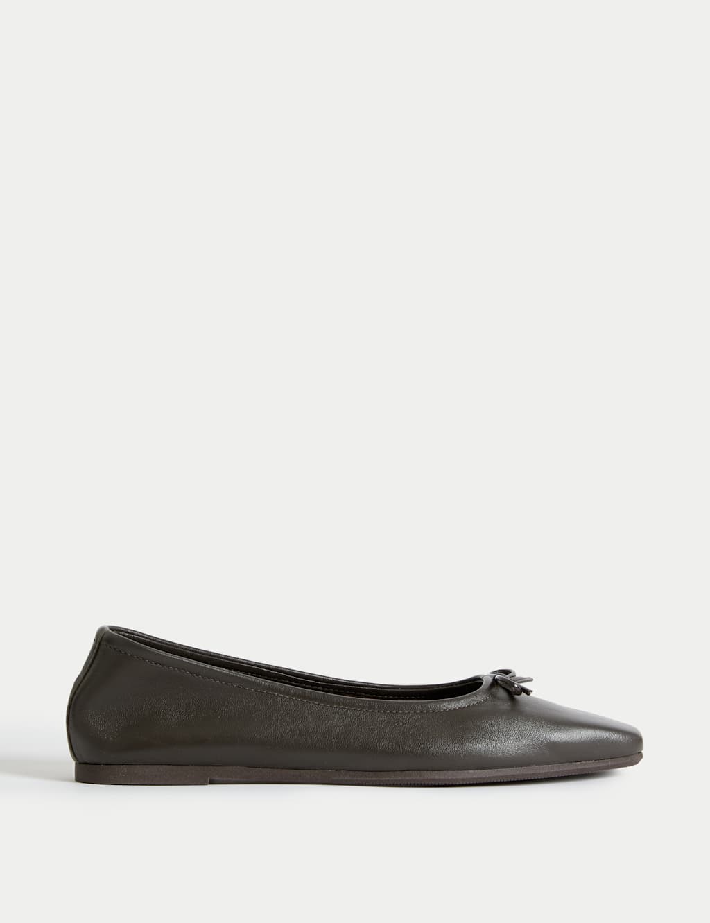 Leather Bow Flat Square Toe Ballet Pumps