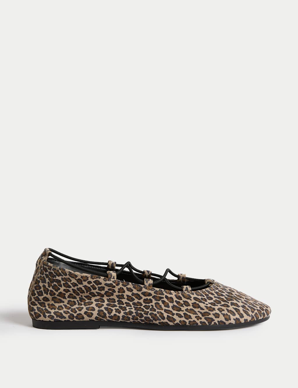Leather Leopard Print Strappy Flat Pumps