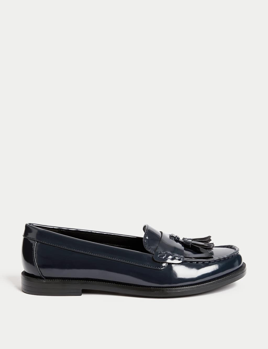 M&S Patent Tassel Slip On Flat Loafers Dark Navy