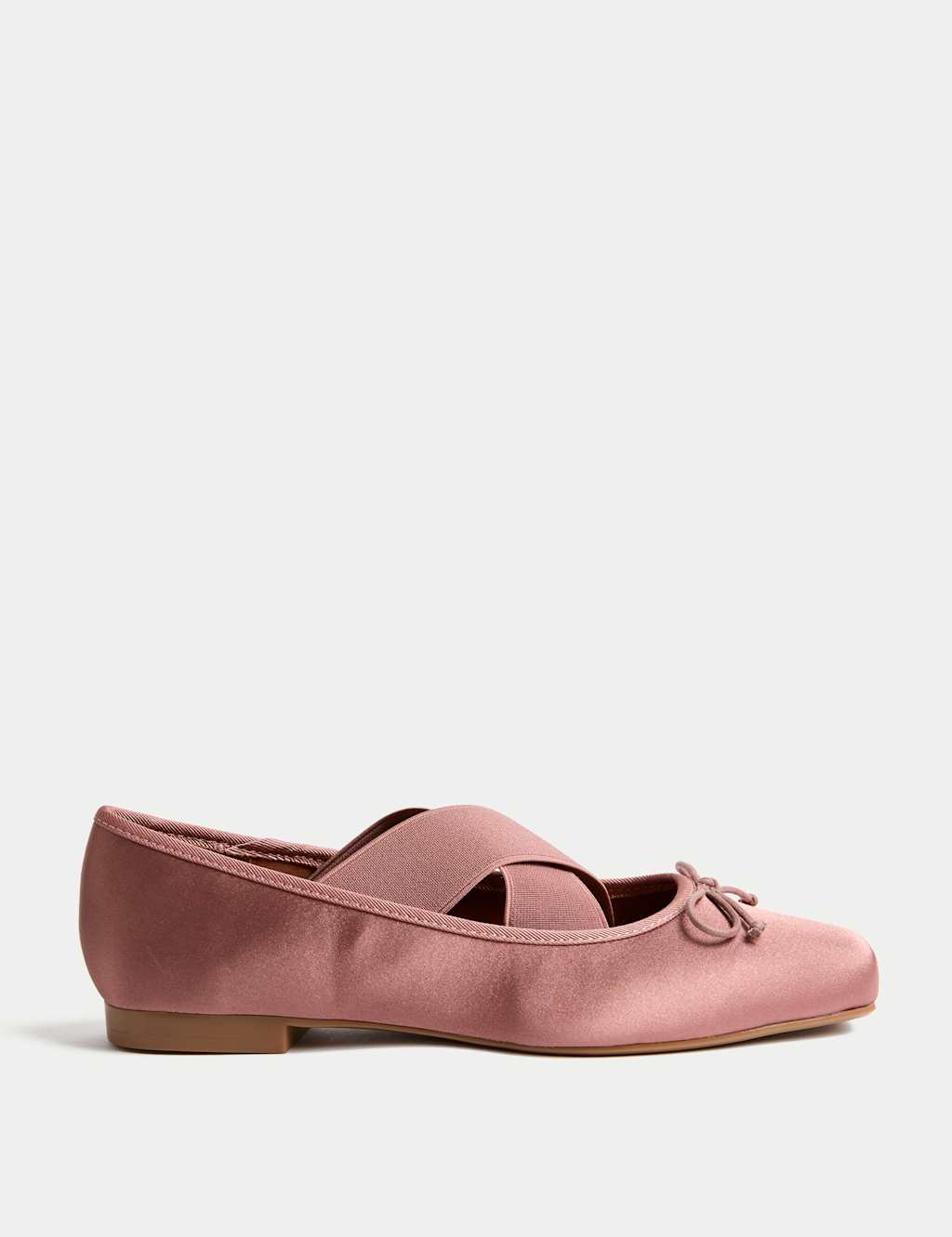 M&S Satin Strappy Flat Ballet Pumps Blush