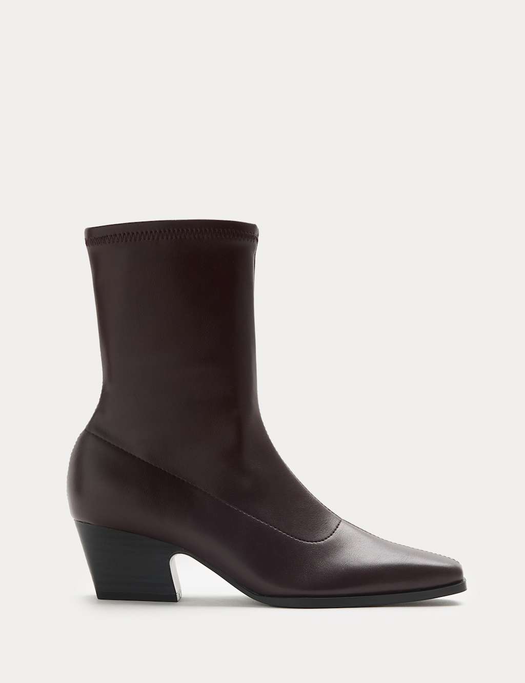 M&S Block Heel Chisel Toe Sock Boots Burgundy