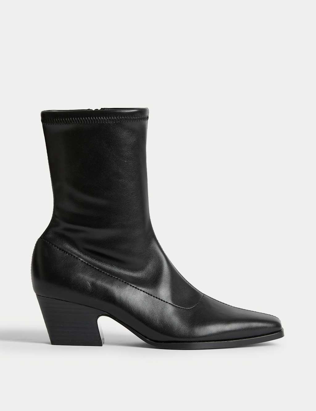 M&S Block Heel Chisel Toe Sock Boots Black