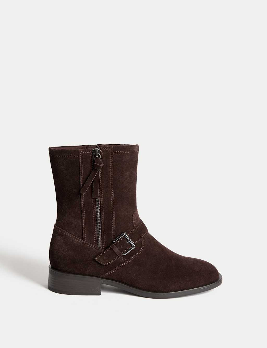 M&S Suede Buckle Ankle Boots Brown