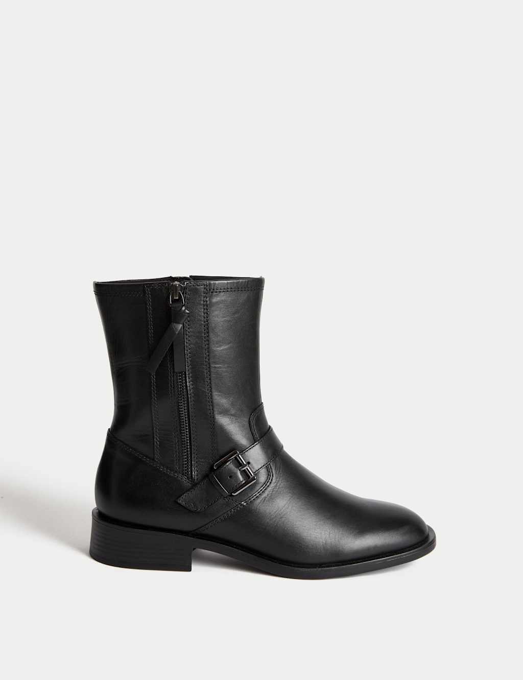 M&S Leather Buckle Ankle Boots Black