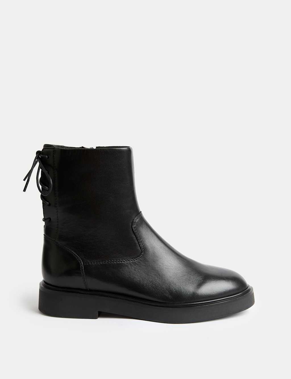 M&S Leather Block Heel Ankle Boots Black
