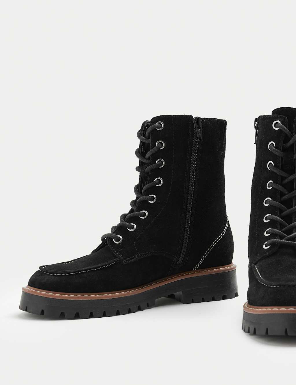 M&S Collection Women's Suede Lace Up Cleated Sole Boots - 6 - Black, Black