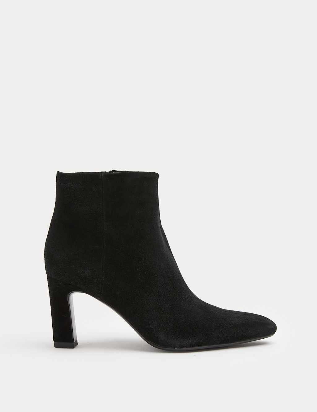 M&S Suede Block Heel Pointed Ankle Boots Black