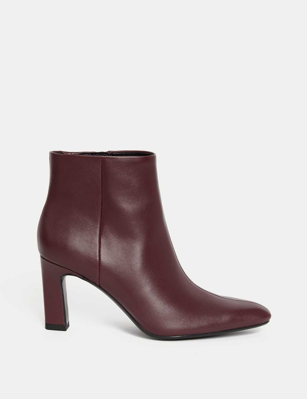 M&S Leather Block Heel Pointed Ankle Boots Burgundy