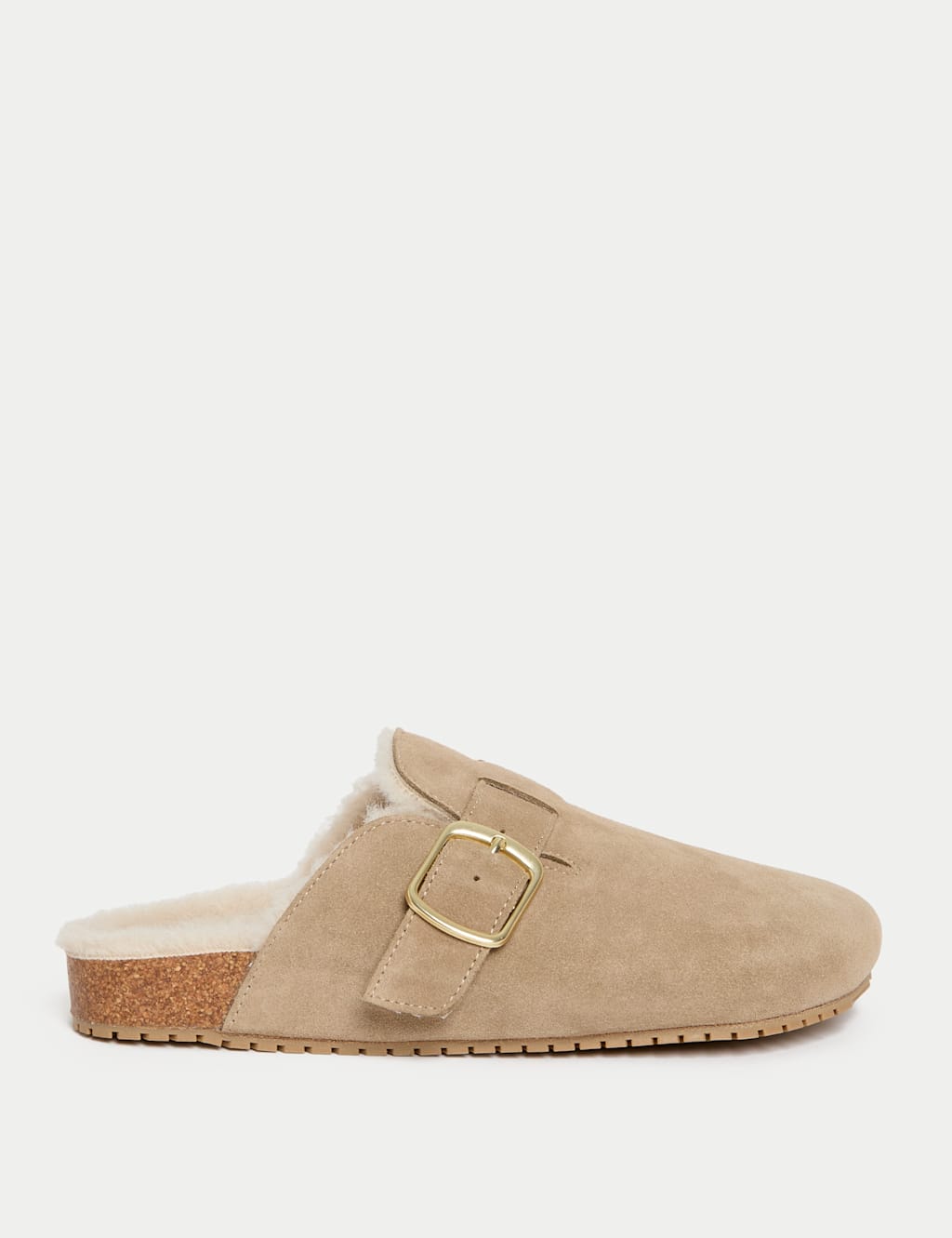 M&S Suede Faux Fur Lined Clog Mule Slippers Sand