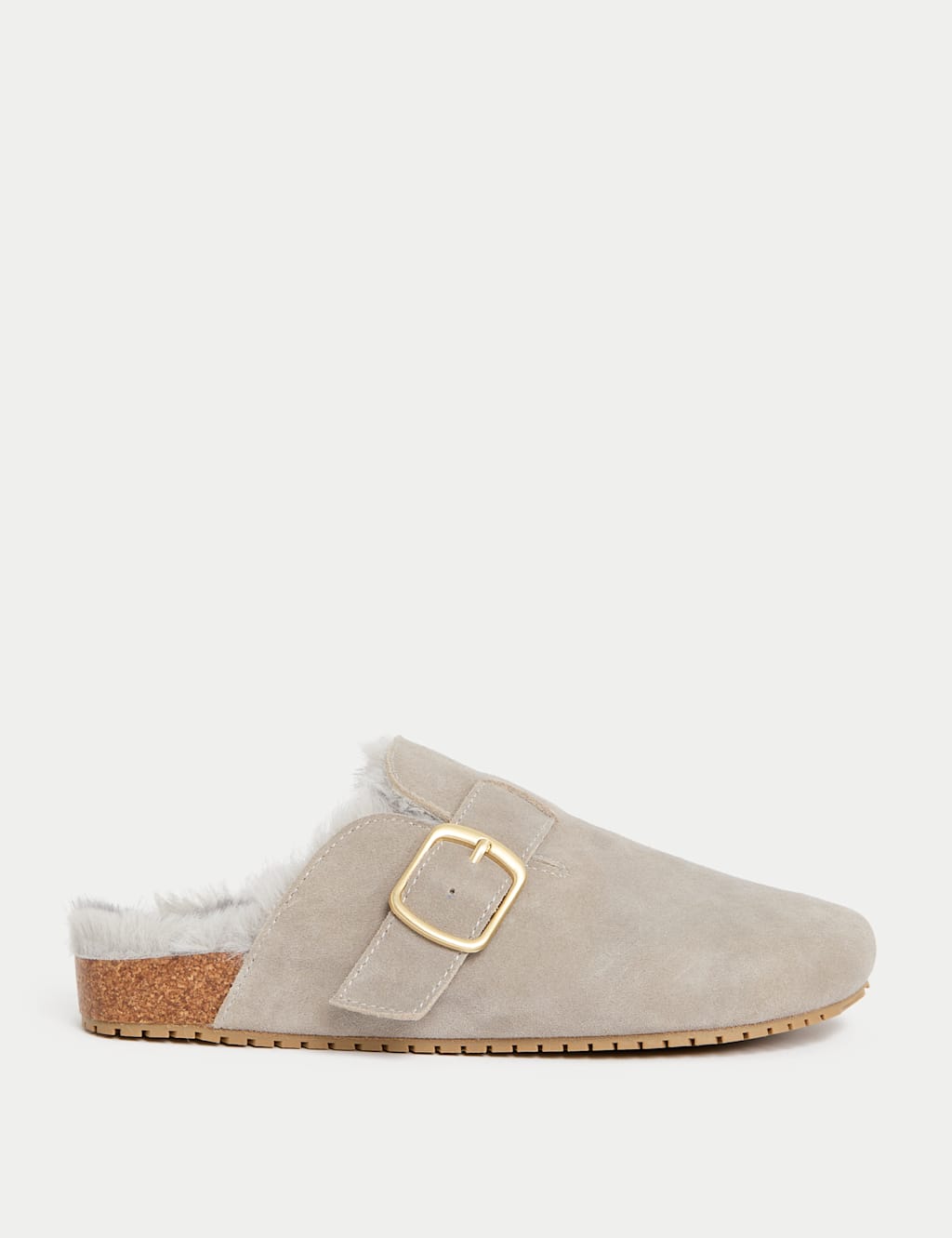 M&S Suede Faux Fur Lined Clog Mule Slippers Grey