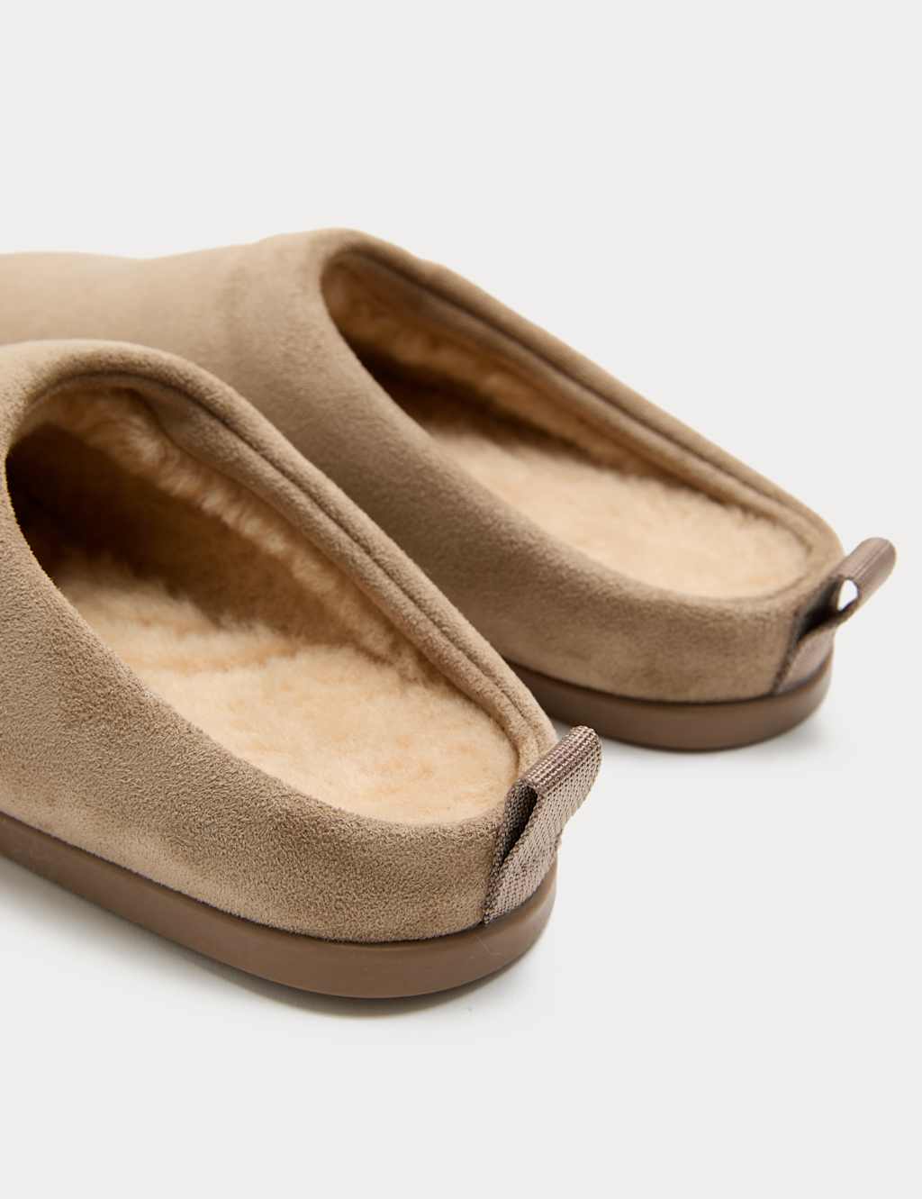 M&S Women's Faux Fur Lined Back Tab Mule Slippers - 5 - Sand