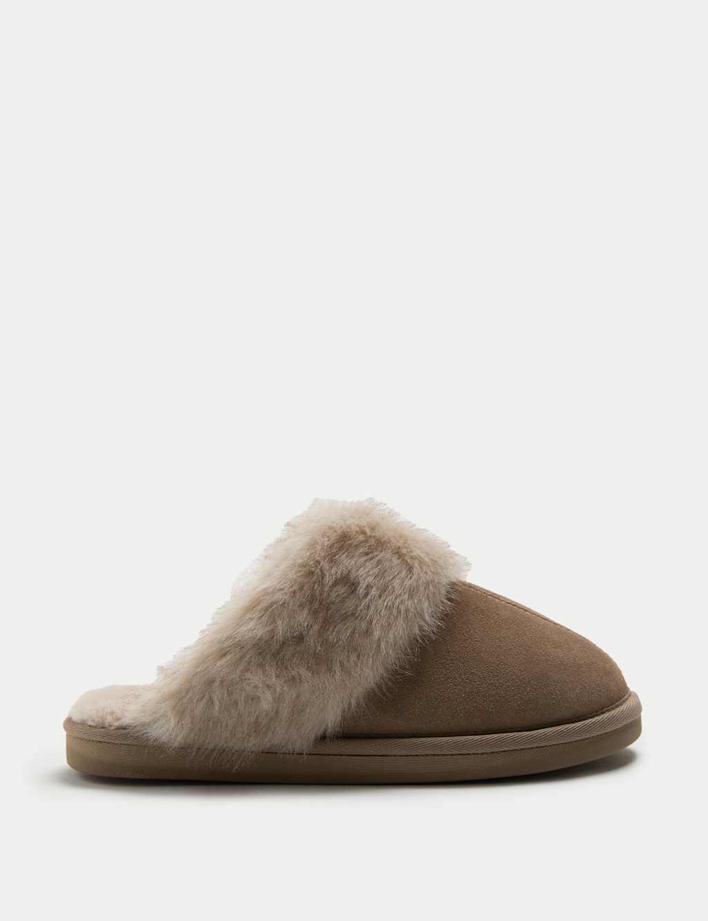 M&S Suede Faux Fur Trim Mule Slippers Mink