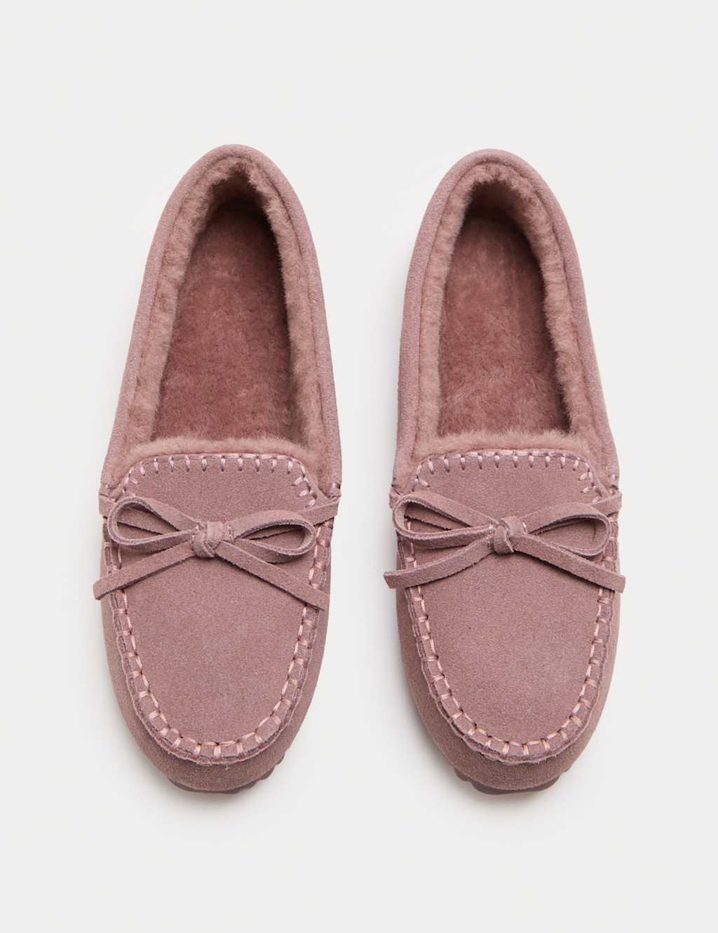 M&S Suede Stitch Detail Moccasin Slippers Blush
