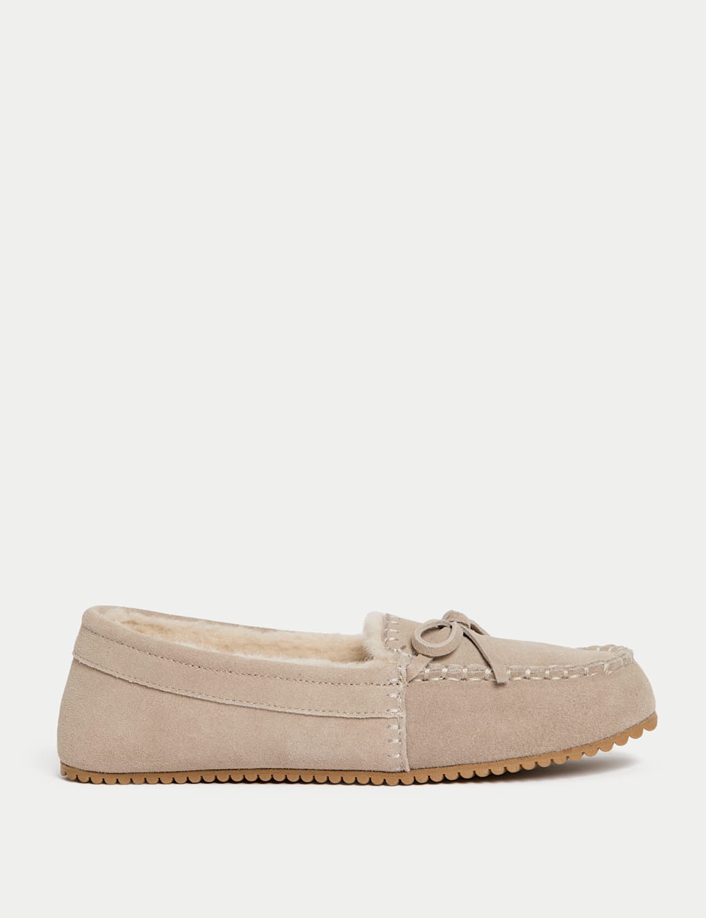 M&S Suede Stitch Detail Moccasin Slippers Taupe