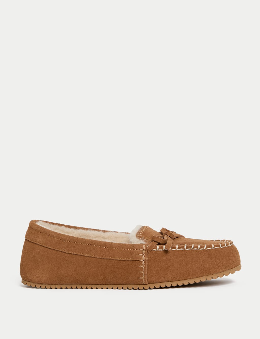 M&S Suede Stitch Detail Moccasin Slippers Tan