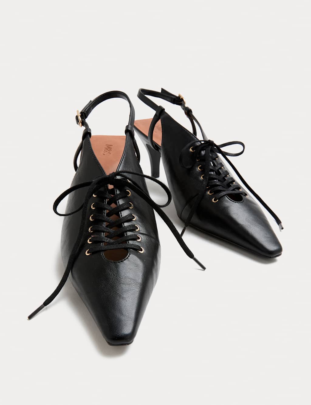 M&S Lace Up Stiletto Heel Slingback Shoes Black