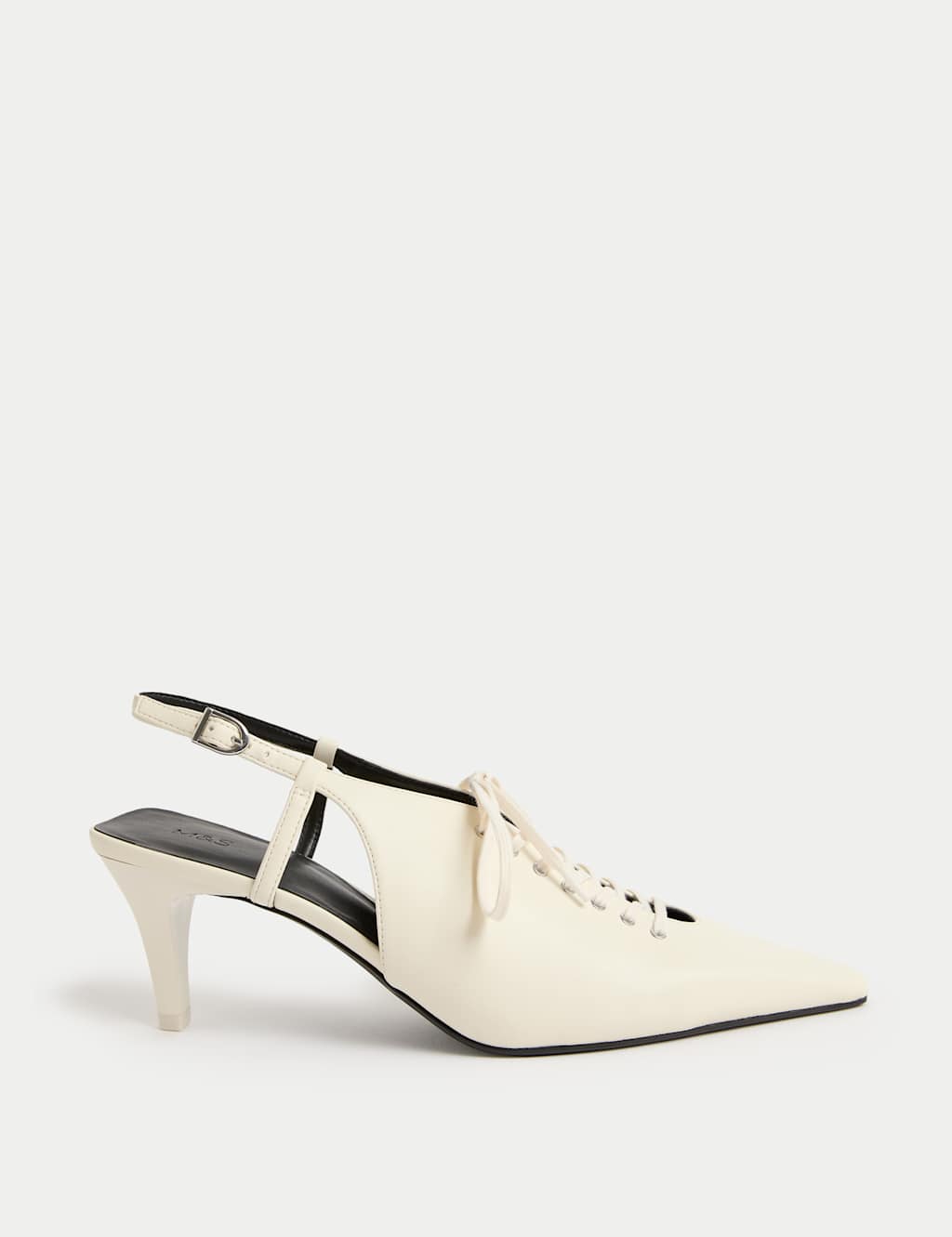 M&S Lace Up Stiletto Heel Slingback Shoes White