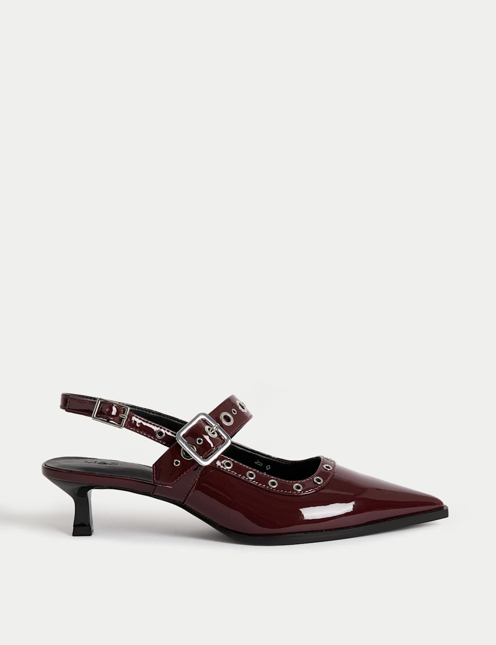 M&S Patent Strappy Kitten Heel Slingback Shoes Burgundy