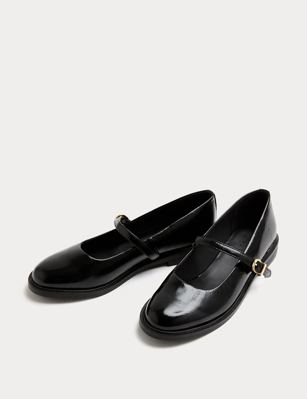 M&S Leather Patent Flat Mary Jane Ballet Pump Black
