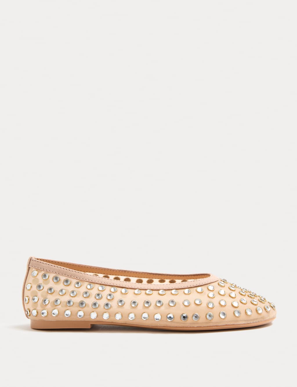 M&S Gem Studded Flat Ballet Pumps Opaline