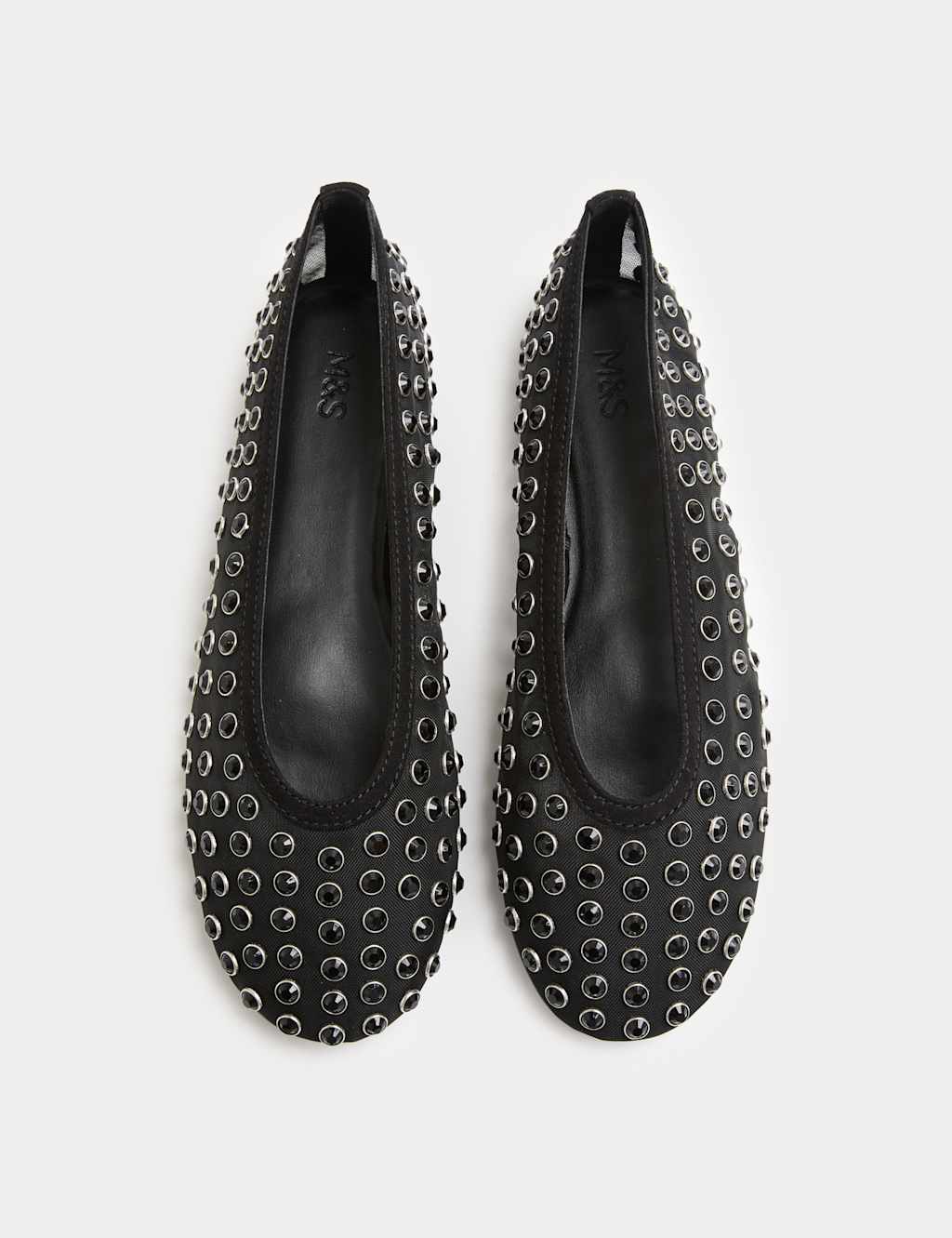 M&S Gem Studded Flat Ballet Pumps Black