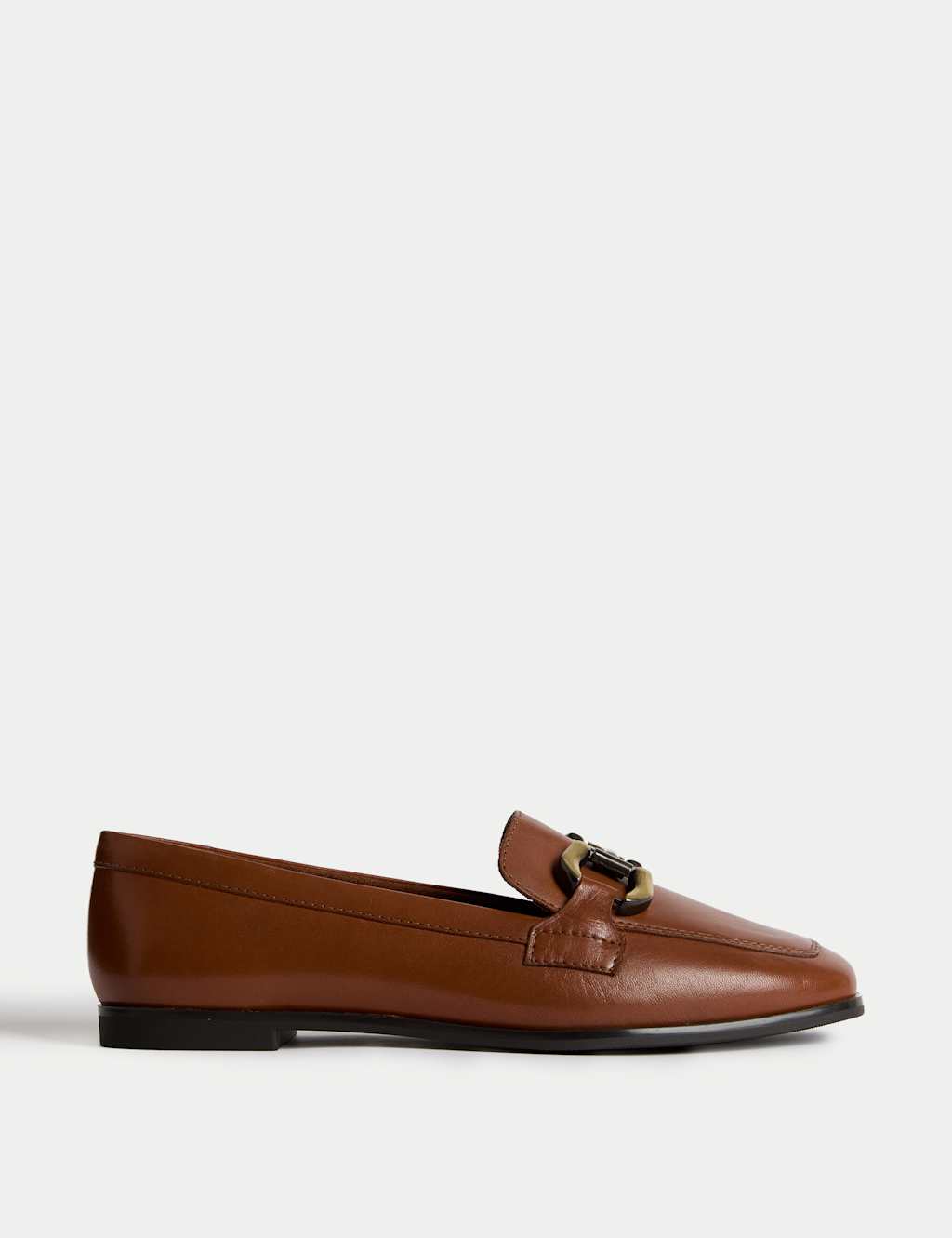 M&S Leather Trim Flat Loafers Tan