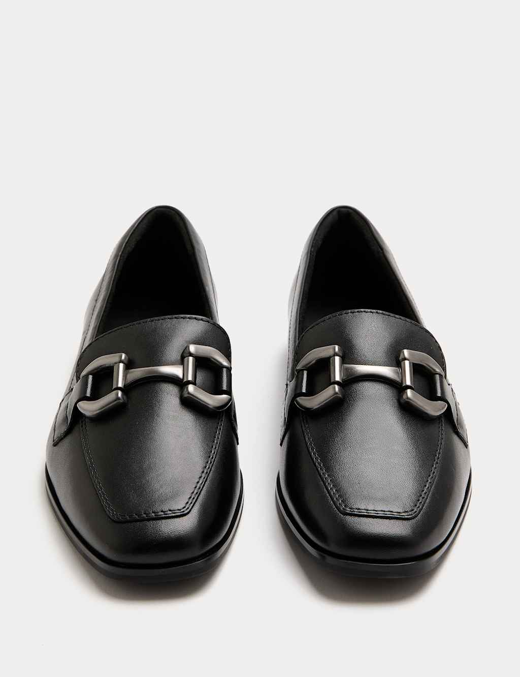 M&S Leather Trim Flat Loafers Black