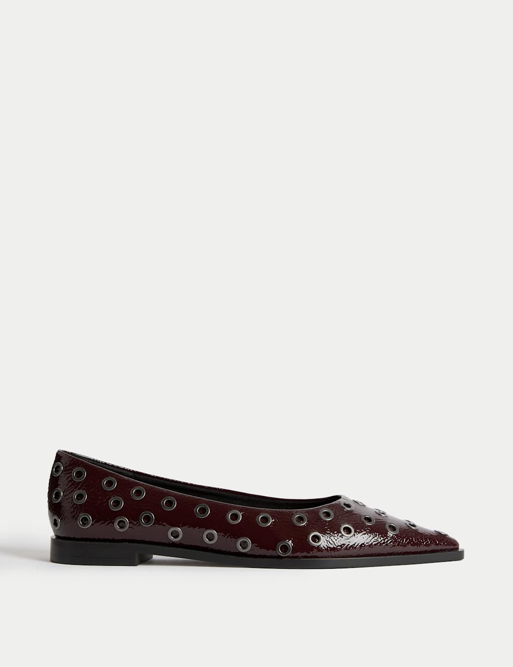 M&S Patent Studded Flat Pointed Shoes Dark Red