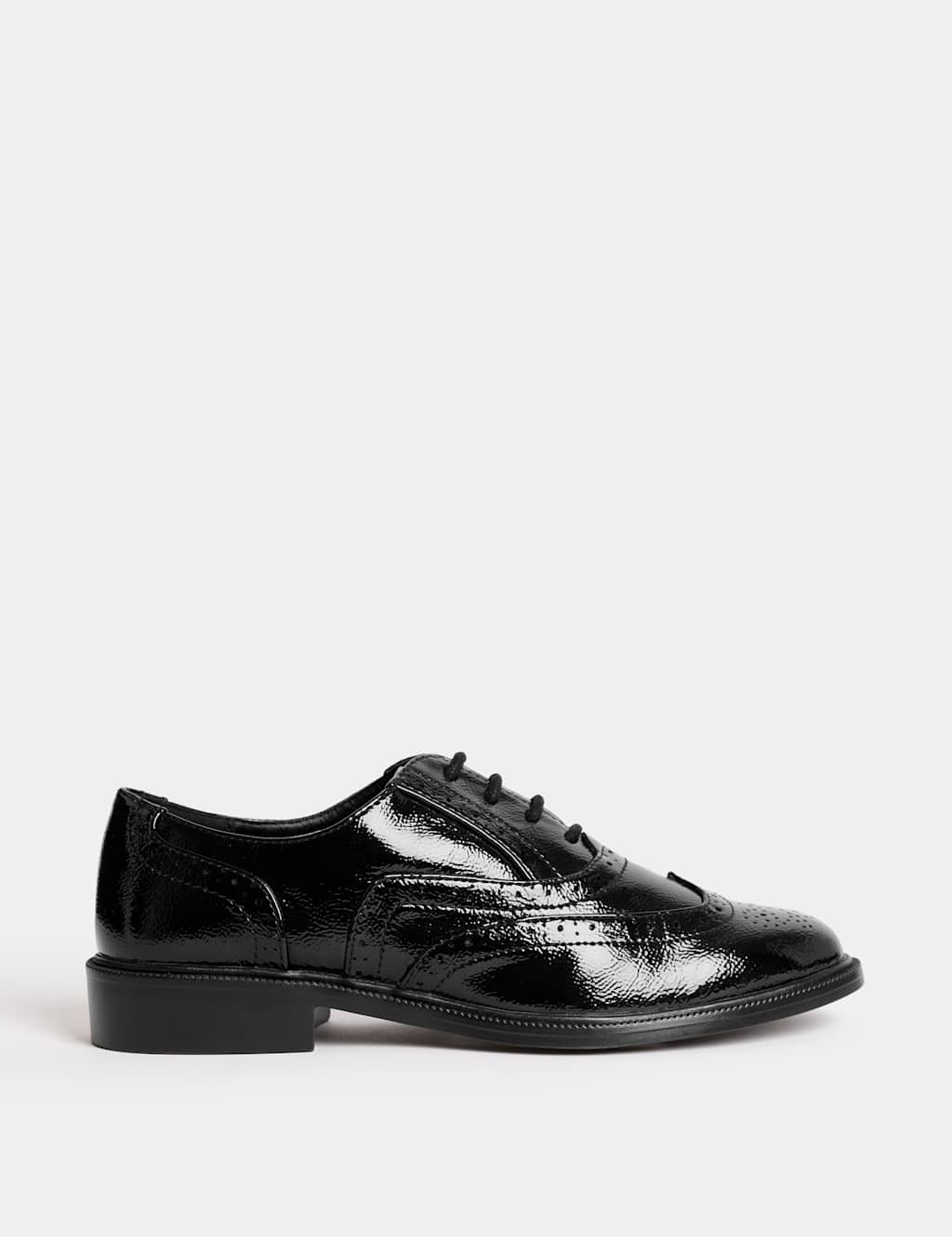 M&S Patent Flat Brogues Black