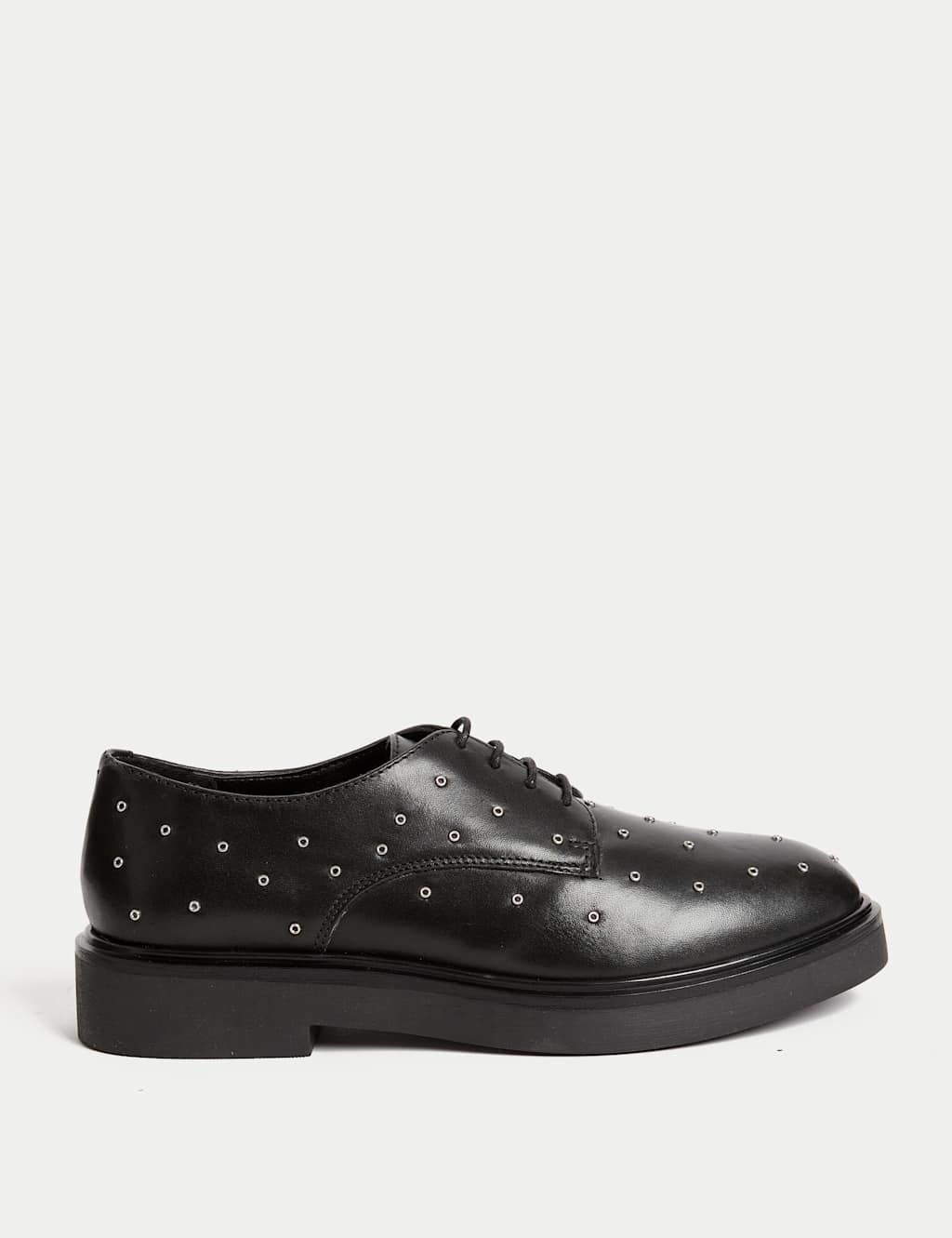 M&S Leather Studded Lace Up Flatform Shoes Black