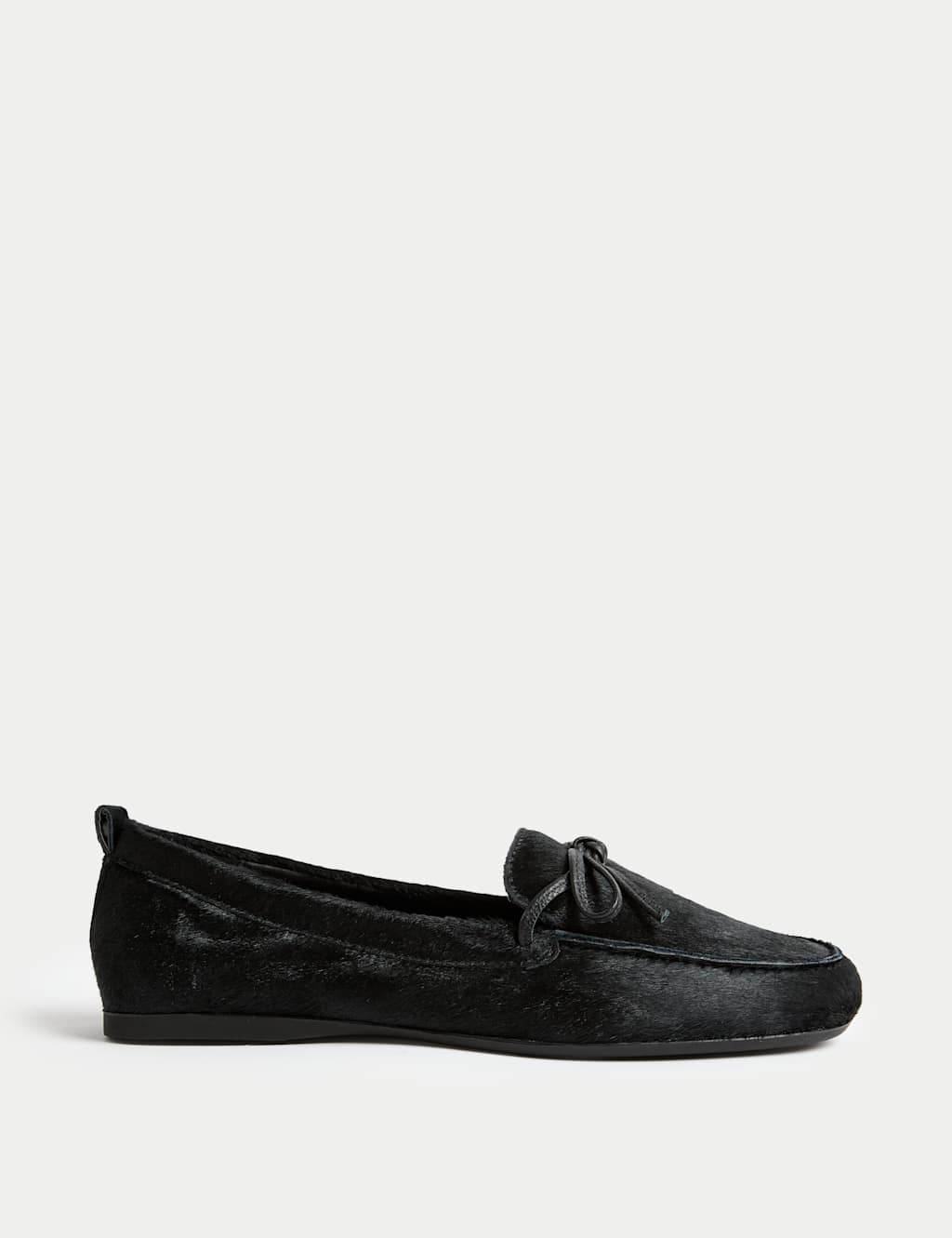M&S Leather Bow Flat Boat Shoes Black