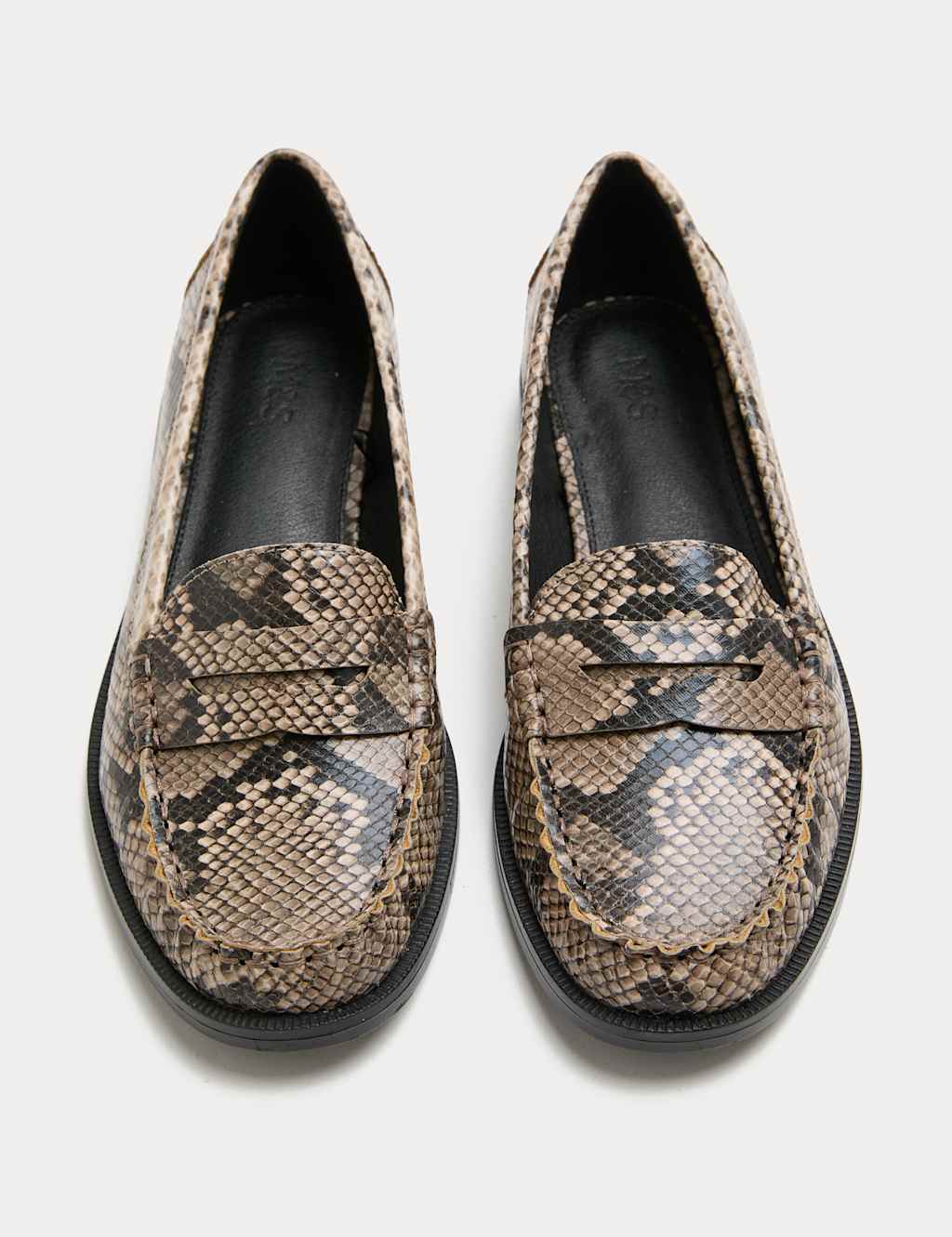 M&S Snake Print Flat Penny Loafers Brown Mix