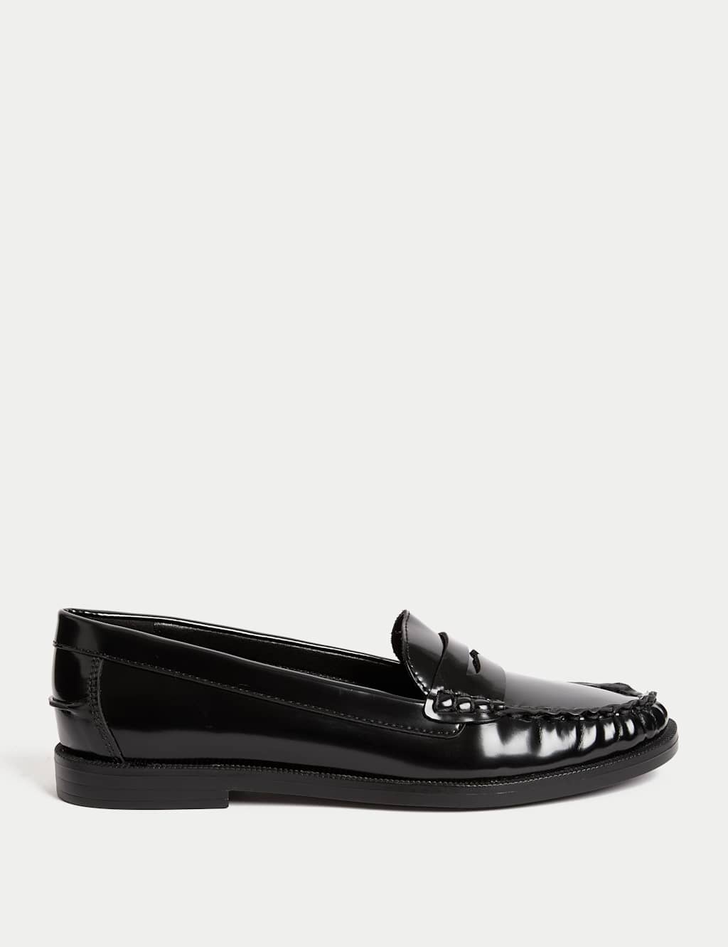 M&S Patent Flat Penny Loafers Black