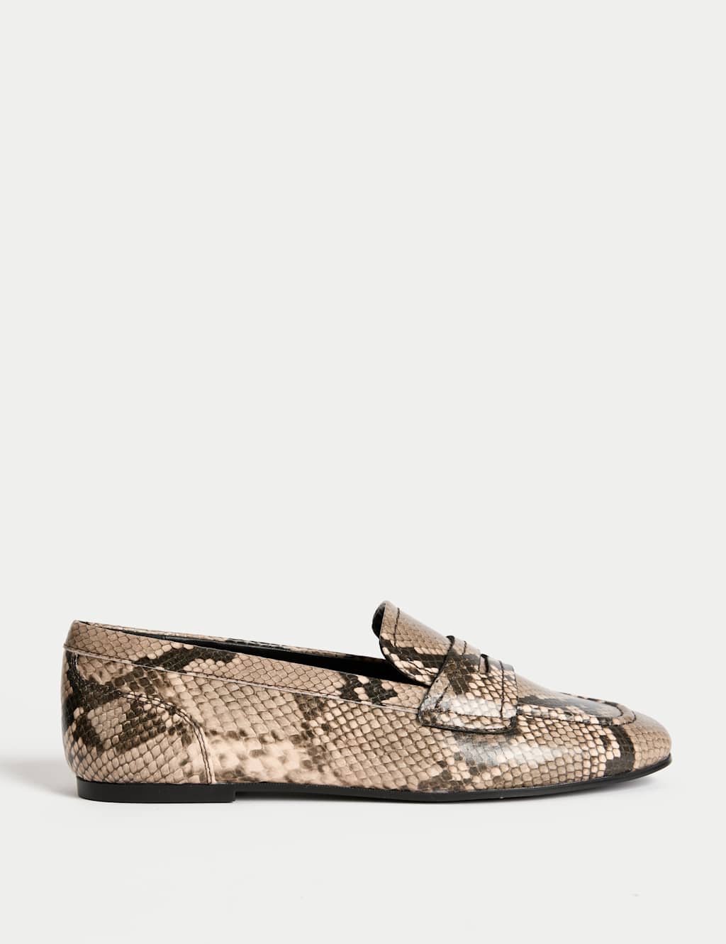 M&S Snake Print Flat Loafers Brown Mix